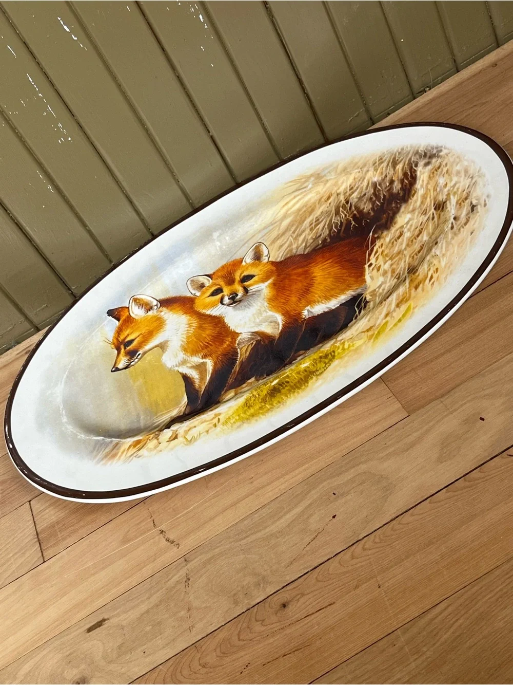 National wildlife Federation, ceramic Oval Tray with Two Red Foxes